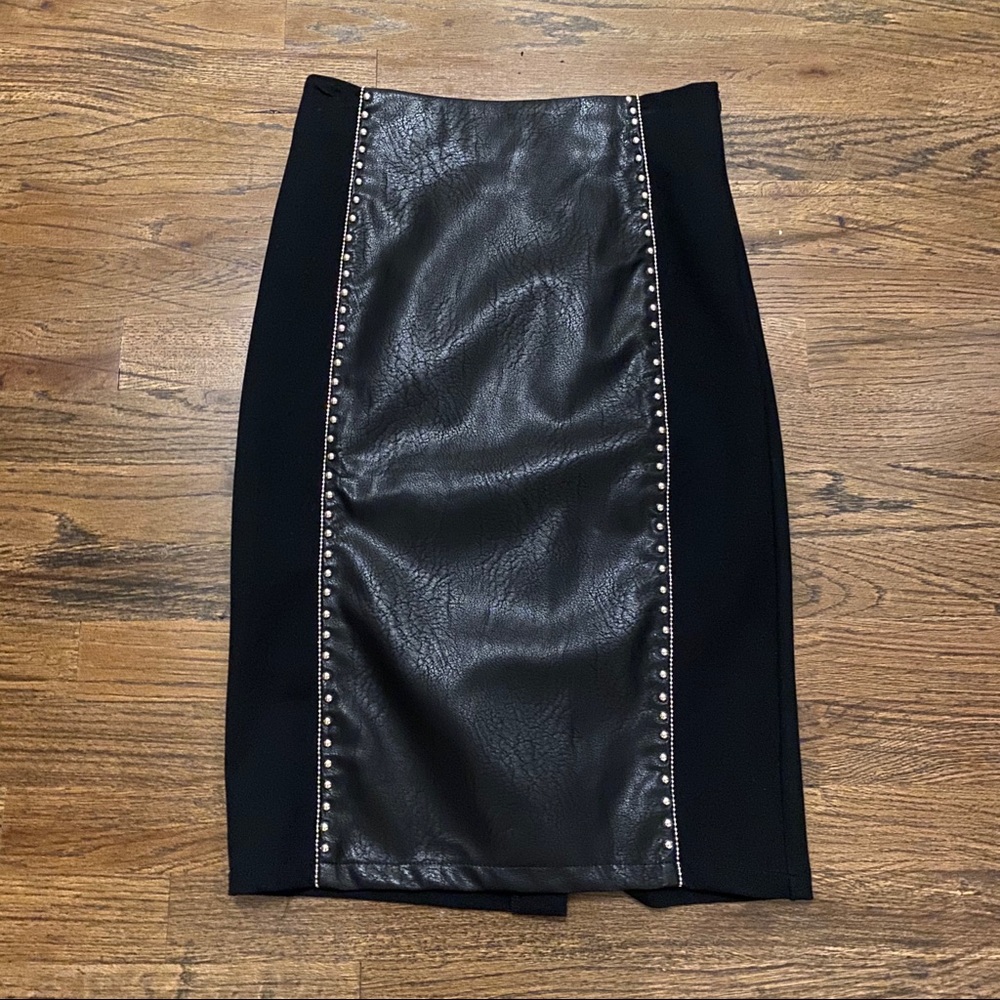 Comme Leather Front Midi Skirt